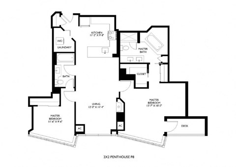 Floor plan for 2 beds, 2 baths, 1269 sqft